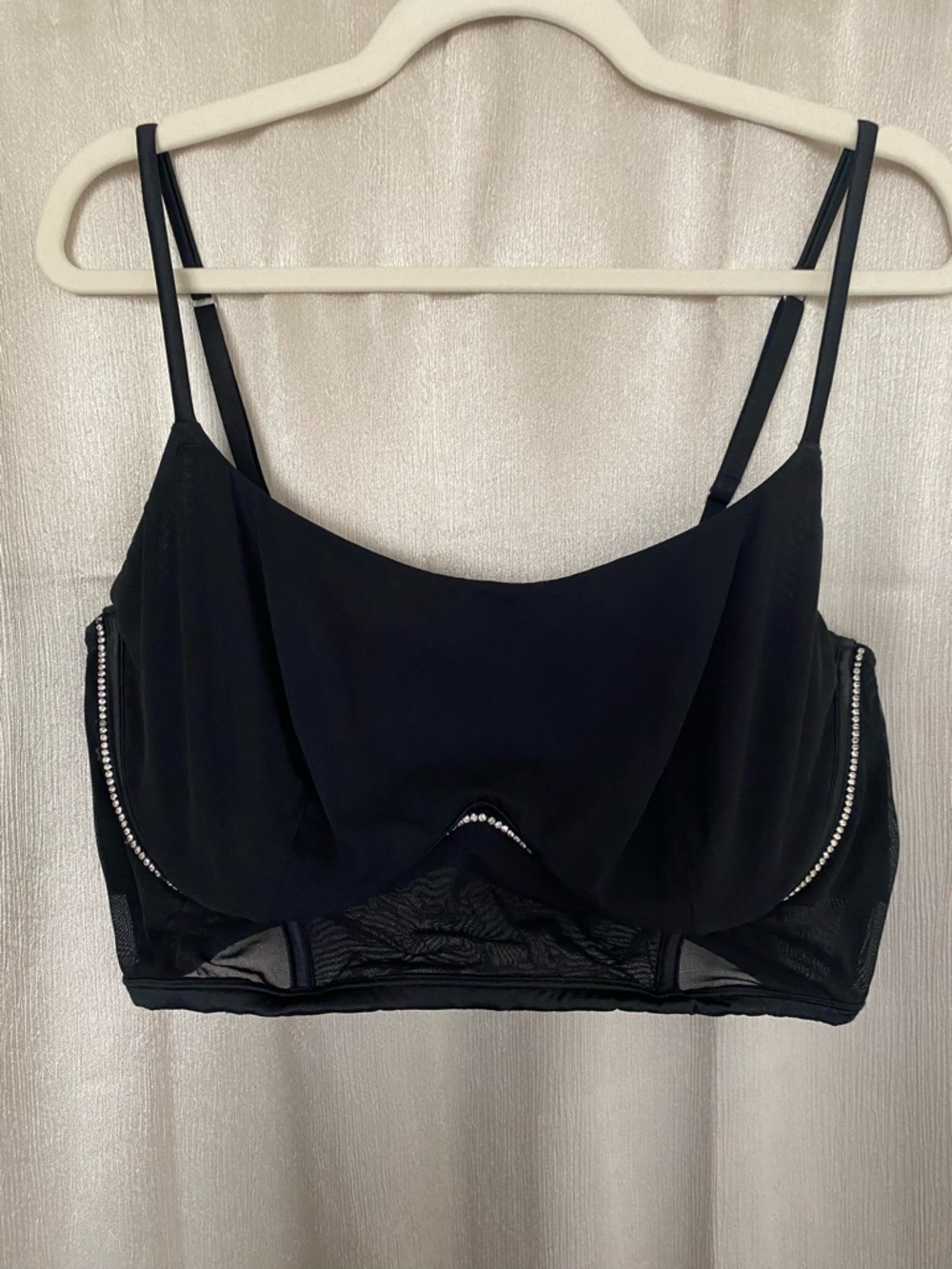 Auden Black Mesh Underwire Bra XXL Rhinestone Detail Adjustable Straps